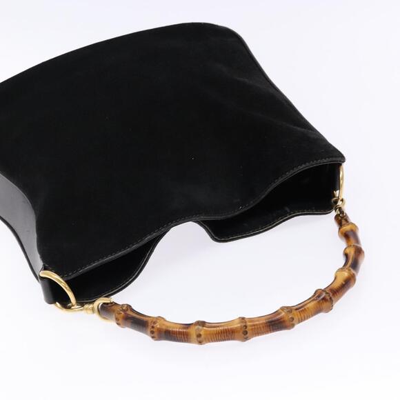 GUCCI Bamboo Hand Bag Suede Black Gold 001 1638 001 1638 - Picture 6 of 12
